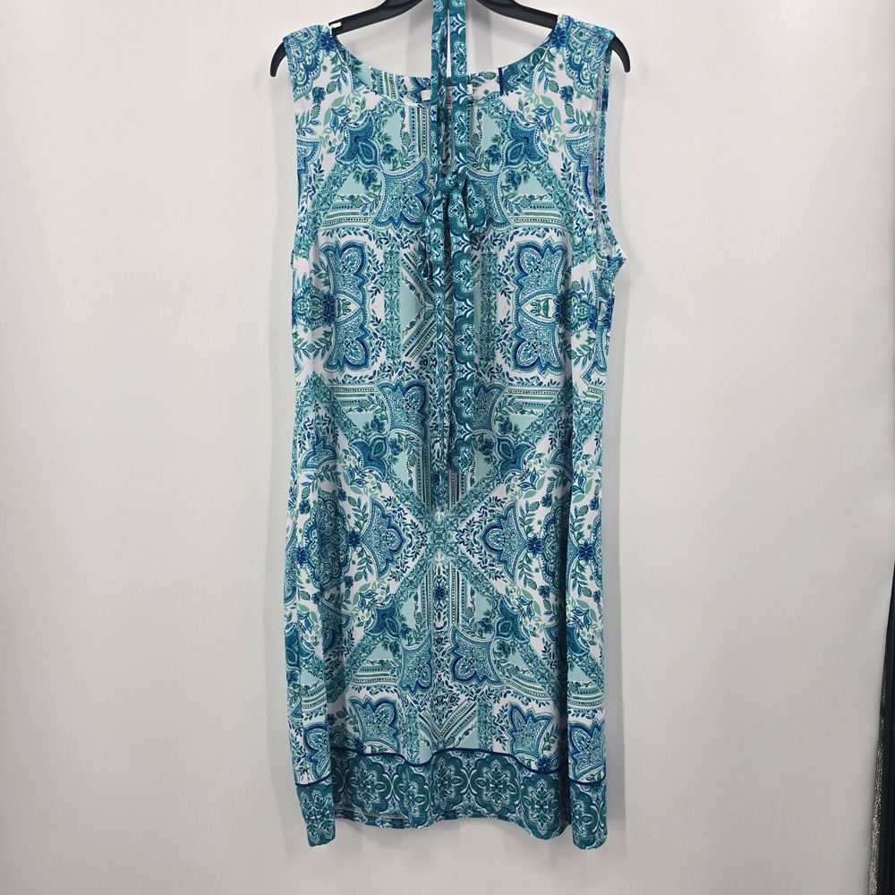 Studio One New York Dress Womens Large Blue Green Paisley Sleeveless Belted